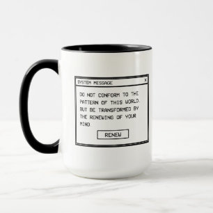 Mug Romains 12:2 Fenêtre d'alerte informatique noir et