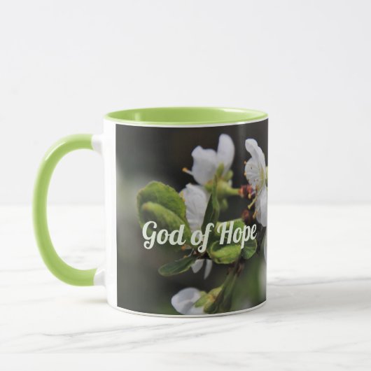 Mug Romains 15:13 Dieu de l'Espoir Fleurs blanches (Gauche)