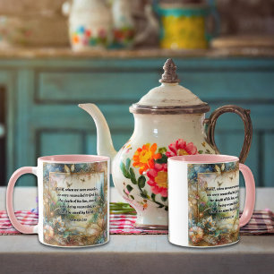 Mug Romains 5:10 Écriture Élégante rose or floral