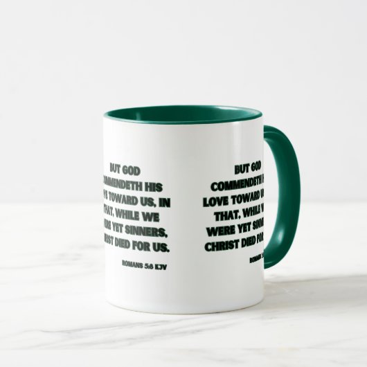 Mug Romains 5:8 KJV Bible Écriture Deux Tons (Devant droit)