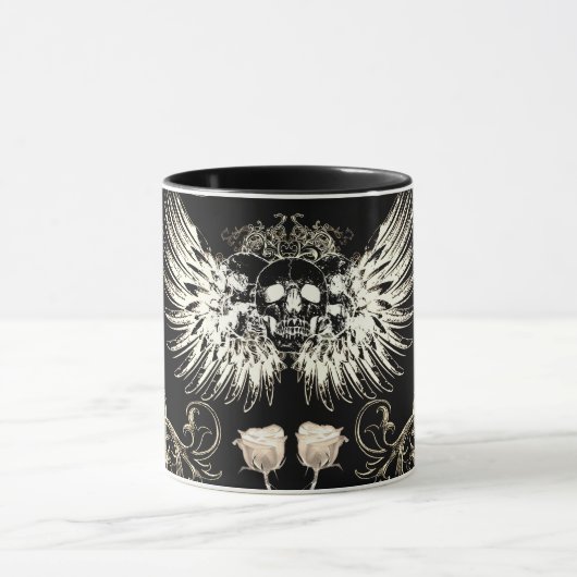Mug Romance gothique victorien crâne ailes et roses bl (Centre)