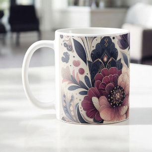 Mug Romance Sombre Bourgogne Art Déco Floral Été
