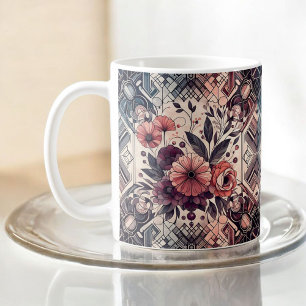 Mug Romance Sombre Bourgogne Art Déco Floral Été