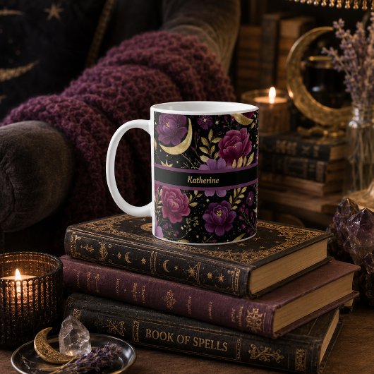 Mug Romance Sombre Lune Céleste Nom Violet Or
