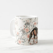 Mug Romantic Black Lady Peach Roses Floral (Devant gauche)