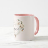 Mug Romantic Cream Blush Roses Feathers Floral Heart (Devant droit)