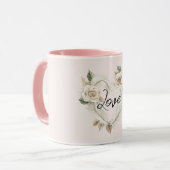 Mug Romantic Cream Blush Roses Feathers Floral Heart (Devant gauche)
