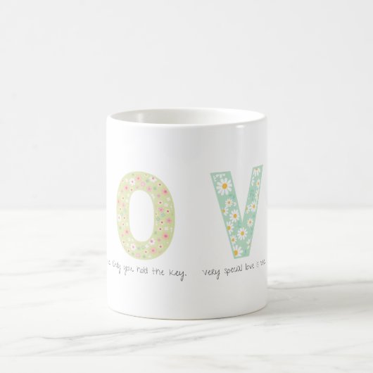 Mug Romantic Floral LOVE Initial Acrostic Design (Centre)