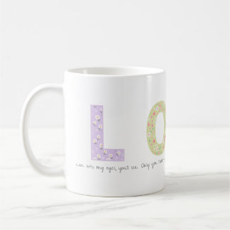 Mug Romantic Floral LOVE Initial Acrostic Design