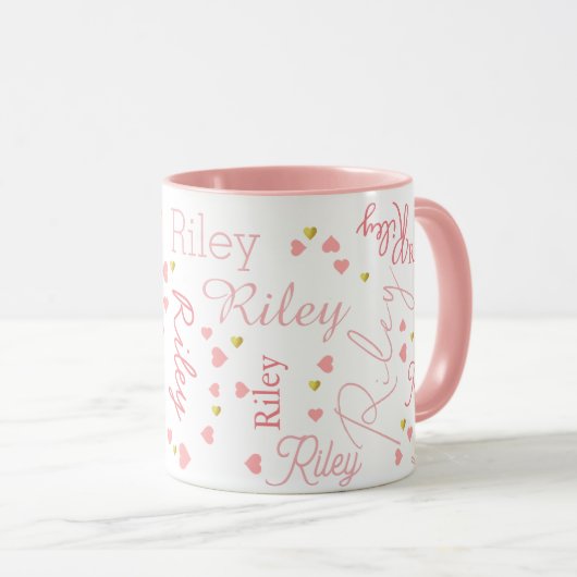 Mug Romantic Girl Riley (nom usuel) coeurs roses (Devant droit)