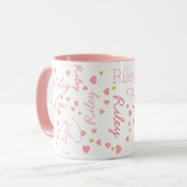 Mug Romantic Girl Riley (nom usuel) coeurs roses (Devant gauche)