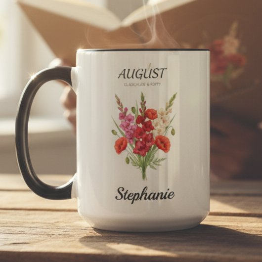 Mug Romantic Gladiolus & Poppy August Birth Month