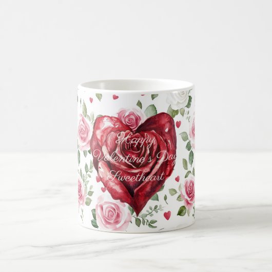 Mug Romantic Heart Red Rose Floral Valentine's Day (Centre)