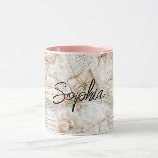 Mug Romantic Peach Floral Letters (Centre)