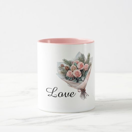 Mug Romantic Pink Roses Bouquet of Flowers (Centre)