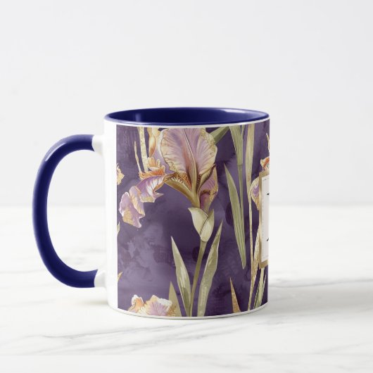 Mug Romantic Purple Iris Floral Gold monogram (Gauche)