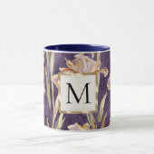 Mug Romantic Purple Iris Floral Gold monogram (Centre)