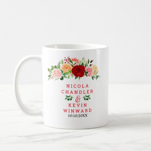 Mug Romantic Red and Orange Roses Wedding (Gauche)