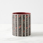 Mug Romantic Red Roses Floral Cream Black Stripes (Centre)
