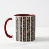 Mug Romantic Red Roses Floral Cream Black Stripes (Gauche)