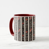 Mug Romantic Red Roses Floral Cream Black Stripes (Devant gauche)