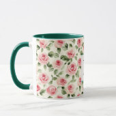 Mug Romantic Teal Blush Pink Roses Floral Monogram (Gauche)