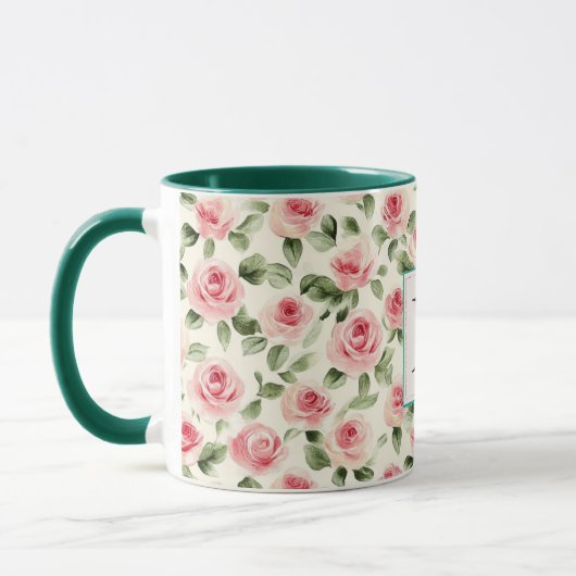 Mug Romantic Teal Blush Pink Roses Floral Monogram (Gauche)