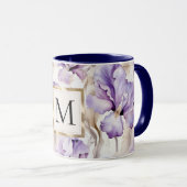 Mug Romantic White Purple Iris Floral Monogram (Devant droit)