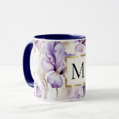 Mug Romantic White Purple Iris Floral Monogram (Devant gauche)