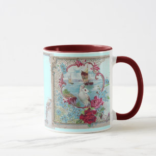 MUG ROMANTICA, TURQUOISE ROSES FLORAUX ROSE BLEU AVEC 