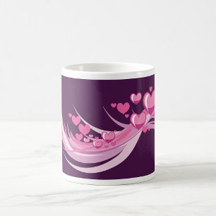 Mug Romantique Abstrait Coeurs Rose Design Sur Violet