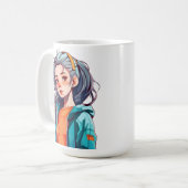 Mug Romantique Anime fille avec cheveux clairs colorés (Devant gauche)