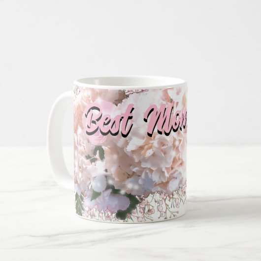 Mug Romantique blanc dentelle hydrangée rose roses mam (Devant gauche)