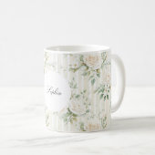 Mug Romantique blush roses blanches rayures florales (Devant droit)
