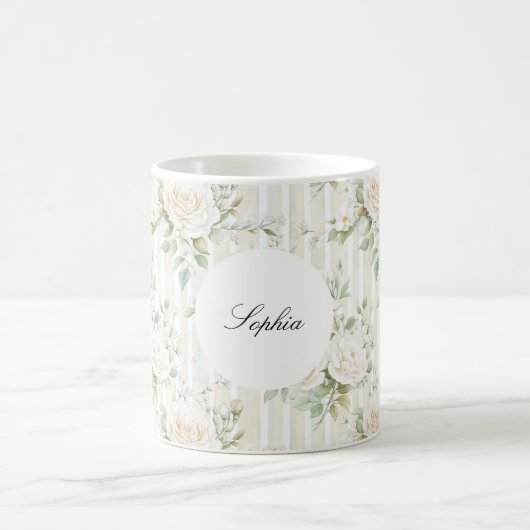 Mug Romantique blush roses blanches rayures florales (Centre)