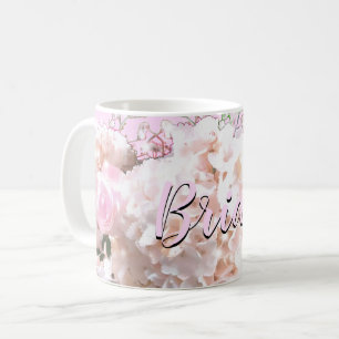 Mug Romantique dentelle blanche hydrangée roses roses 