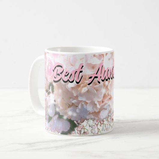 Mug Romantique dentelle blanche hydrangée roses Tante (Devant gauche)