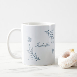Mug Romantique élégant floral bleu poussiéreux