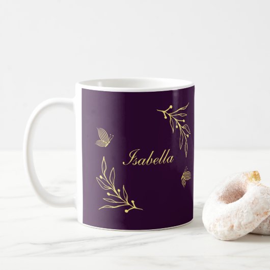 Mug Romantique élégant or fleur violet (Avec donut)