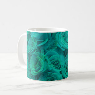 Mug Romantique élégant turquoise - roses verts