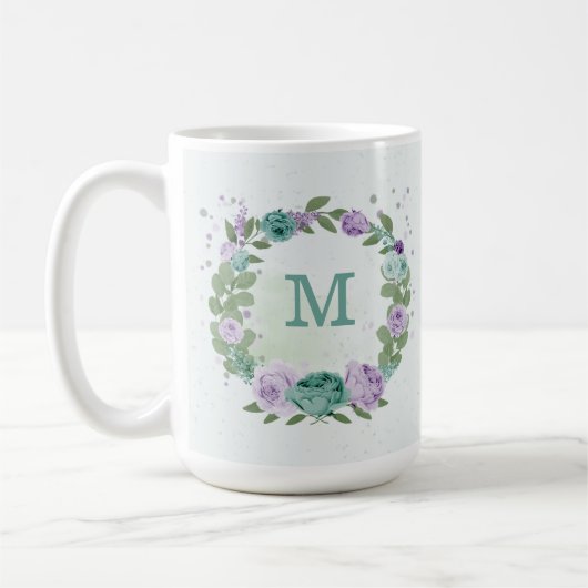 Mug romantique fleurs bleu violet verdure (Gauche)