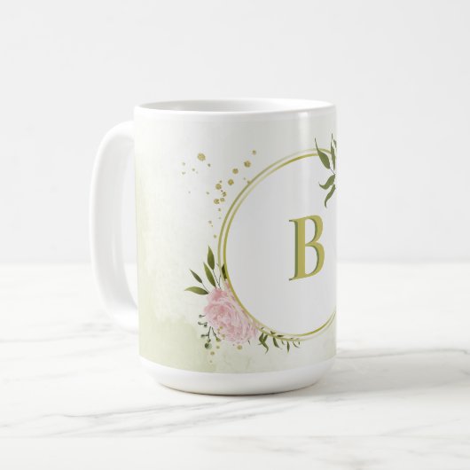 Mug romantique fleurs roses verdure (Devant gauche)