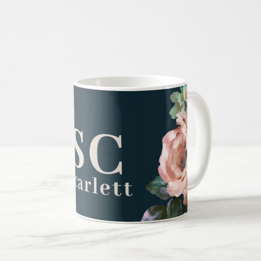 Mug Romantique foncé peint initiales florales cadeau é (Devant droit)