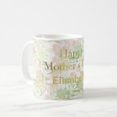 Mug Romantique, or, sarcelle,, Aquarelle, Chic, Fleuri (Devant gauche)