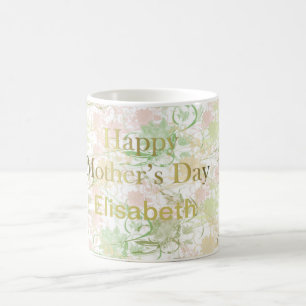 Mug Romantique, or, sarcelle,, Aquarelle, Chic, Fleuri