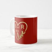 Mug Romantique Red Gold Love Heart Initiales (Devant gauche)