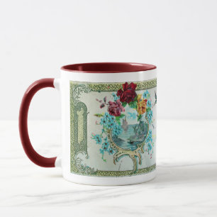 MUG ROMANTIQUE, ROSES FLORAUX ROSE BLEUE AVEC FEU