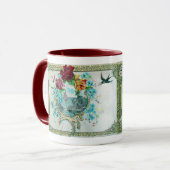 MUG ROMANTIQUE, ROSES FLORAUX ROSE BLEUE AVEC FEU (Devant gauche)