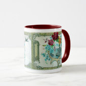 MUG ROMANTIQUE, ROSES FLORAUX ROSE BLEUE AVEC FEU (Devant droit)