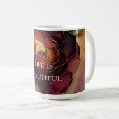 Mug Romantique Rouge Bourgogne Rose Or Floral (Devant droit)